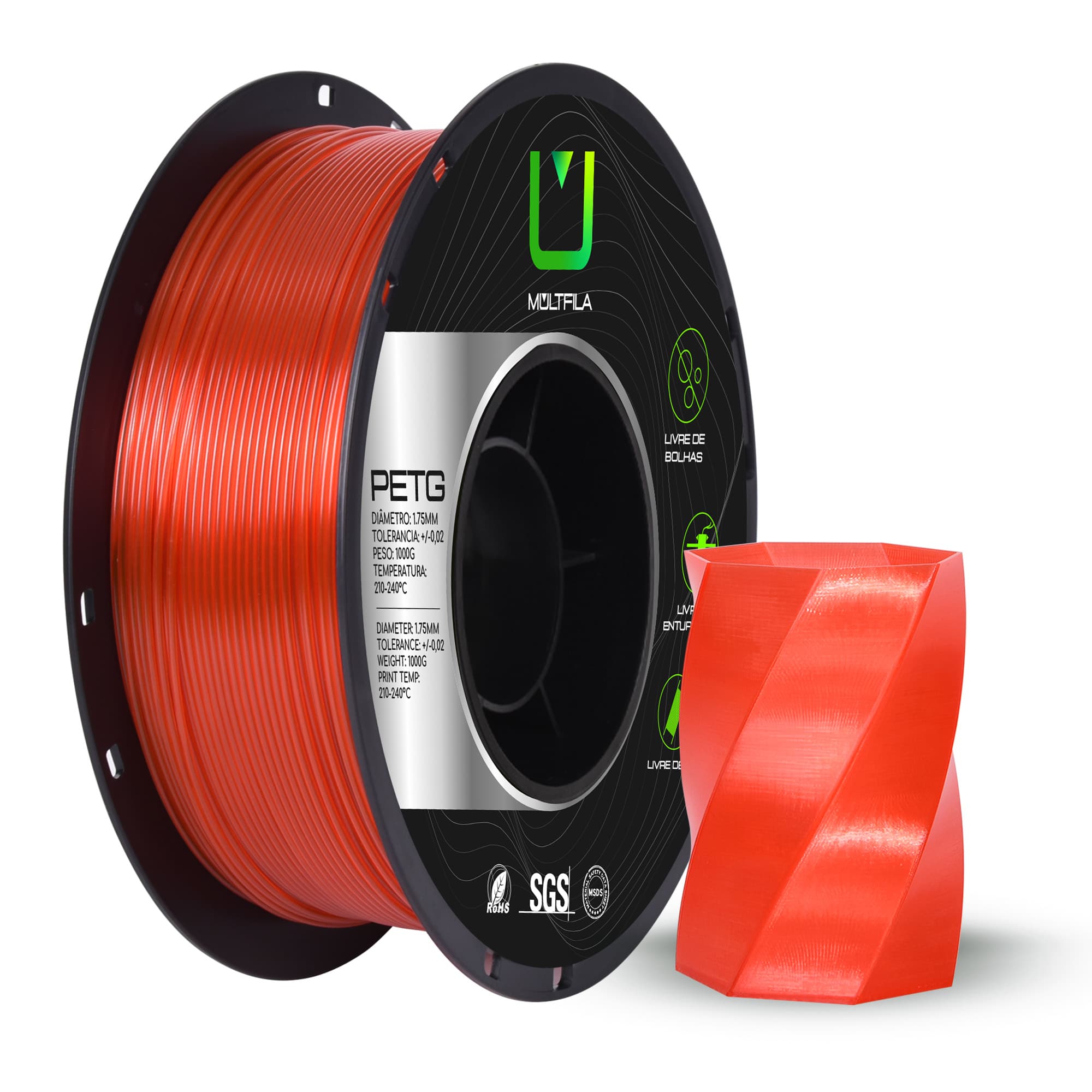 FILAMENTO PETG VERMELHO TRANSLUCIDO